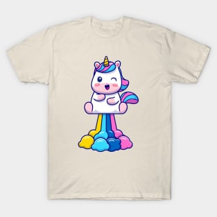 Cute Unicorn Flying With Rainbow T-Shirt